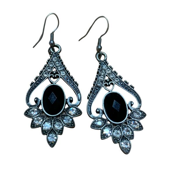 Vintage Women's Gray Dangle Teardrop Rhinestone Gemstone Earrings - Picture 2 of 4